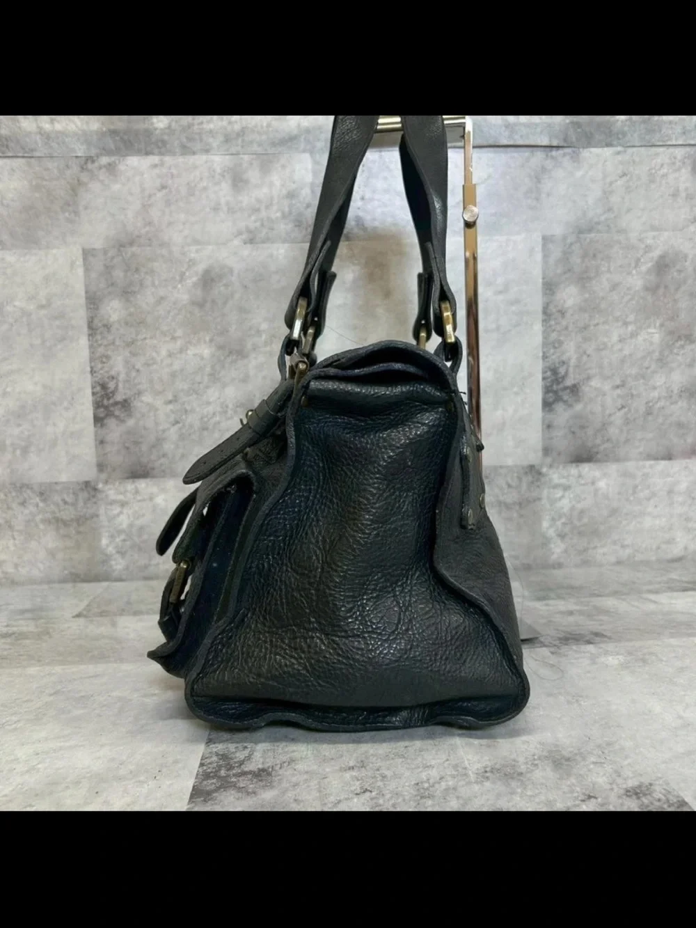 Mulberry Black Pebbled Leather Buckle Satchel with Brass Hardware